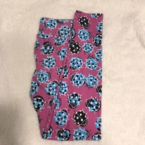 3/$30 OS LulaRoe Pink Leggings with Blue, Black and White Ladybug Print